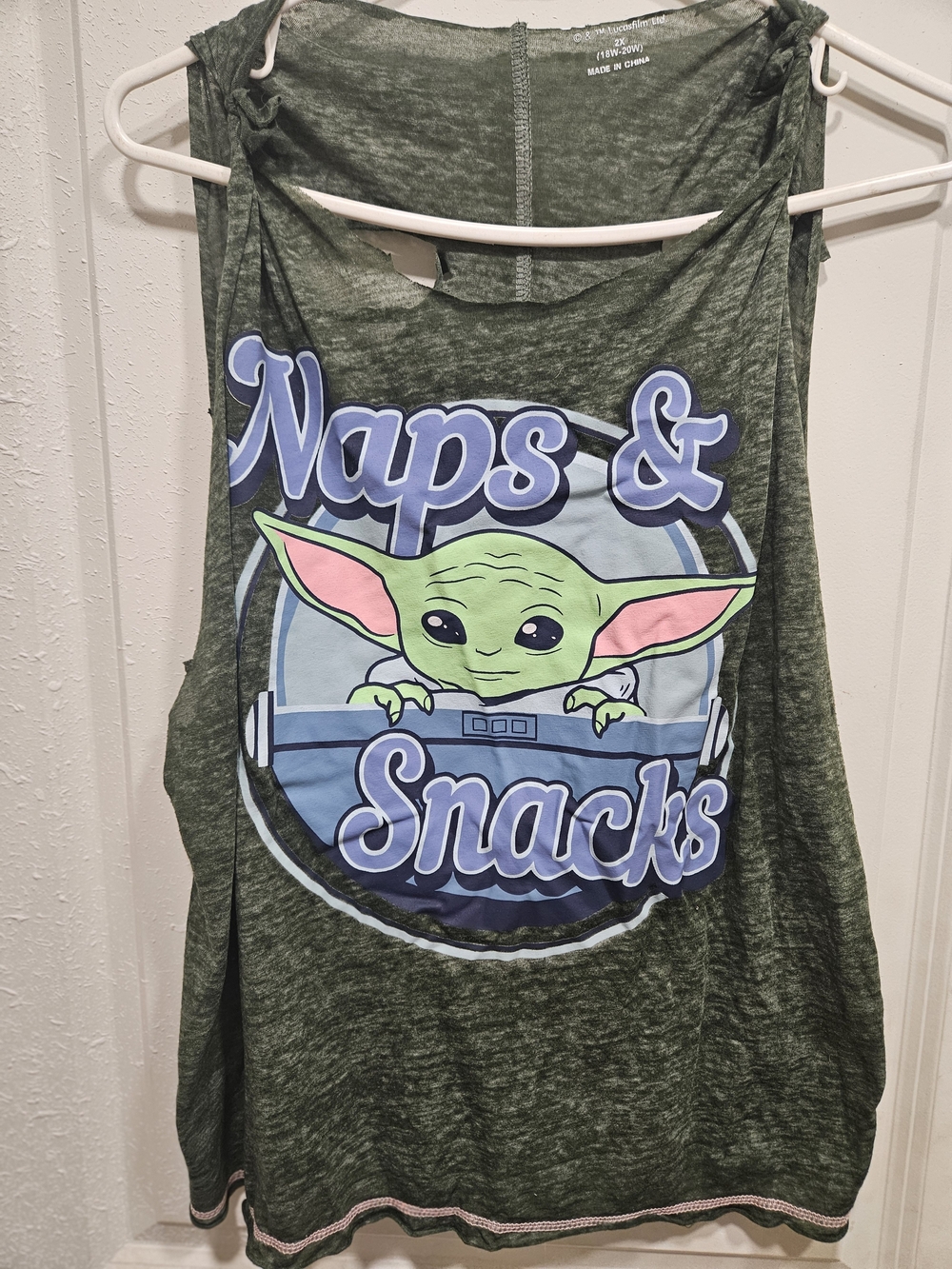 Green 'Naps & Snacks' YODA Graphic Tank Top